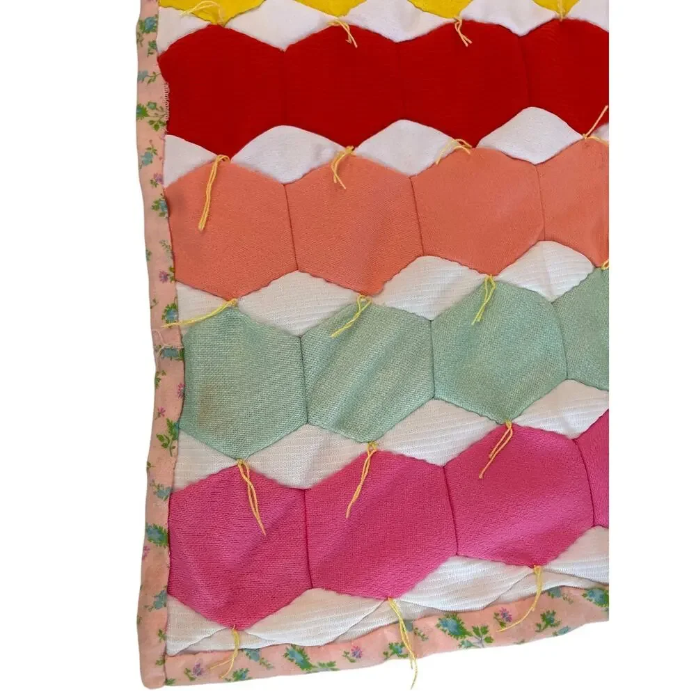 Handmade Vintage Quilt Baby Blanket Colorful Geometric 41x36 Floral Backing